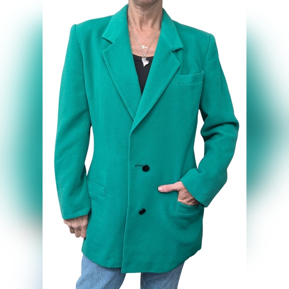 Vintage Escada Green Wool Blazer EU 36 US 4 80s 90s Power Jacket Margaretha Ley
